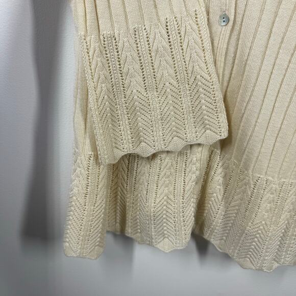 Womens Cardigan Cream Knit Layered Button Up 3/4 Sleeve Clean Girl Cottagecore - Picture 2 of 5